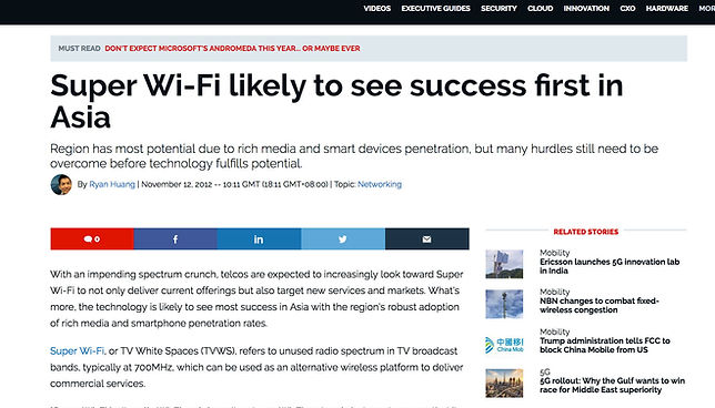 As Asia has rich media and smart devices penetration, it has the most potential to suceed in Super WiFi, but there are still many hurdles that needs to be overcome.