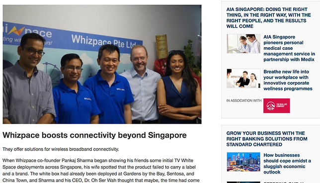 Whizpace offers solutions for wireless broadband connectivity which boosts connectivity beyond Singapore.