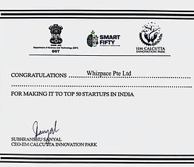 Whizpace was selected as a top 50 startup in India in 2018 across 15,000 companies globally.