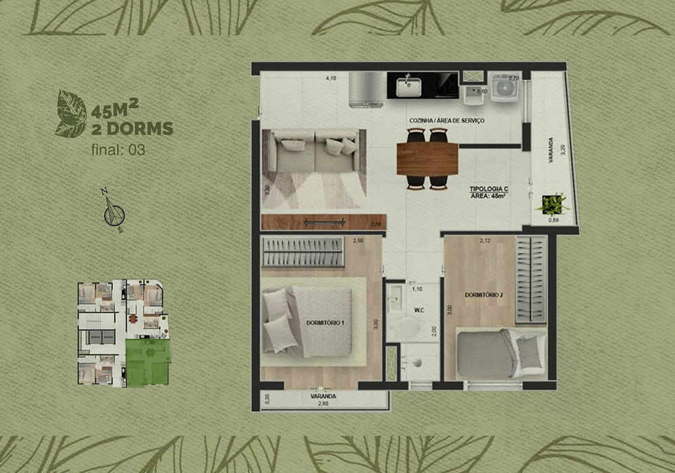 45m² 2 dormitórios