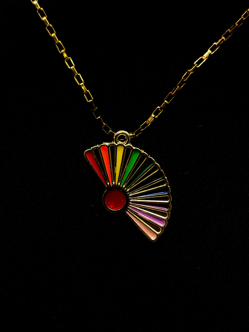 Pingente Leque de Cigana | Dourado e Colorido - 3 cm