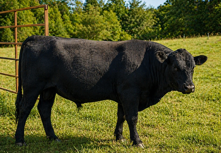 Black cow in sunny pasture.png