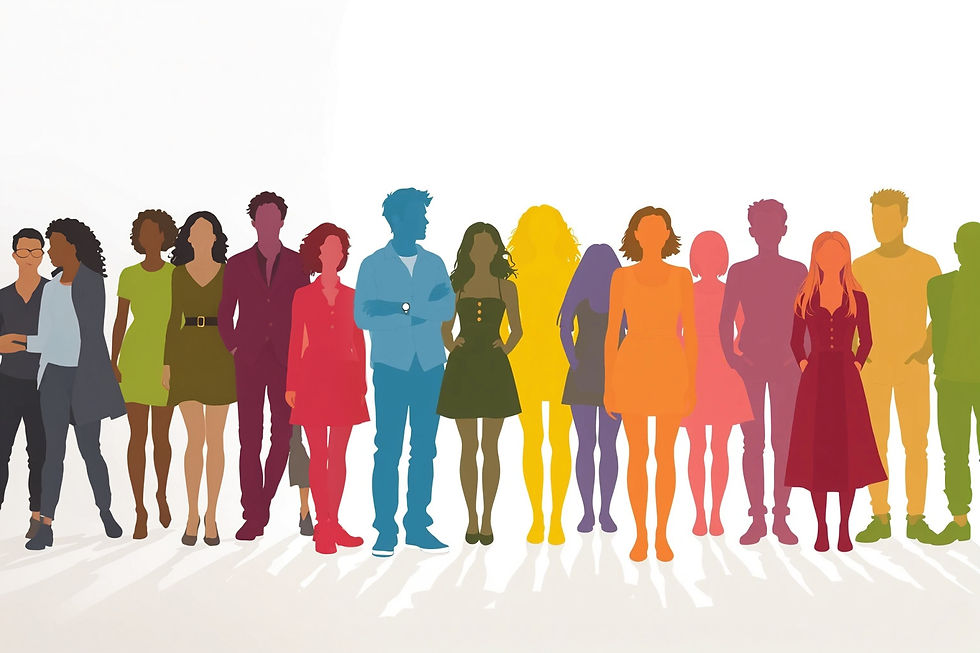 An image that represents the inclusion of diverse young people, using only the outlines an