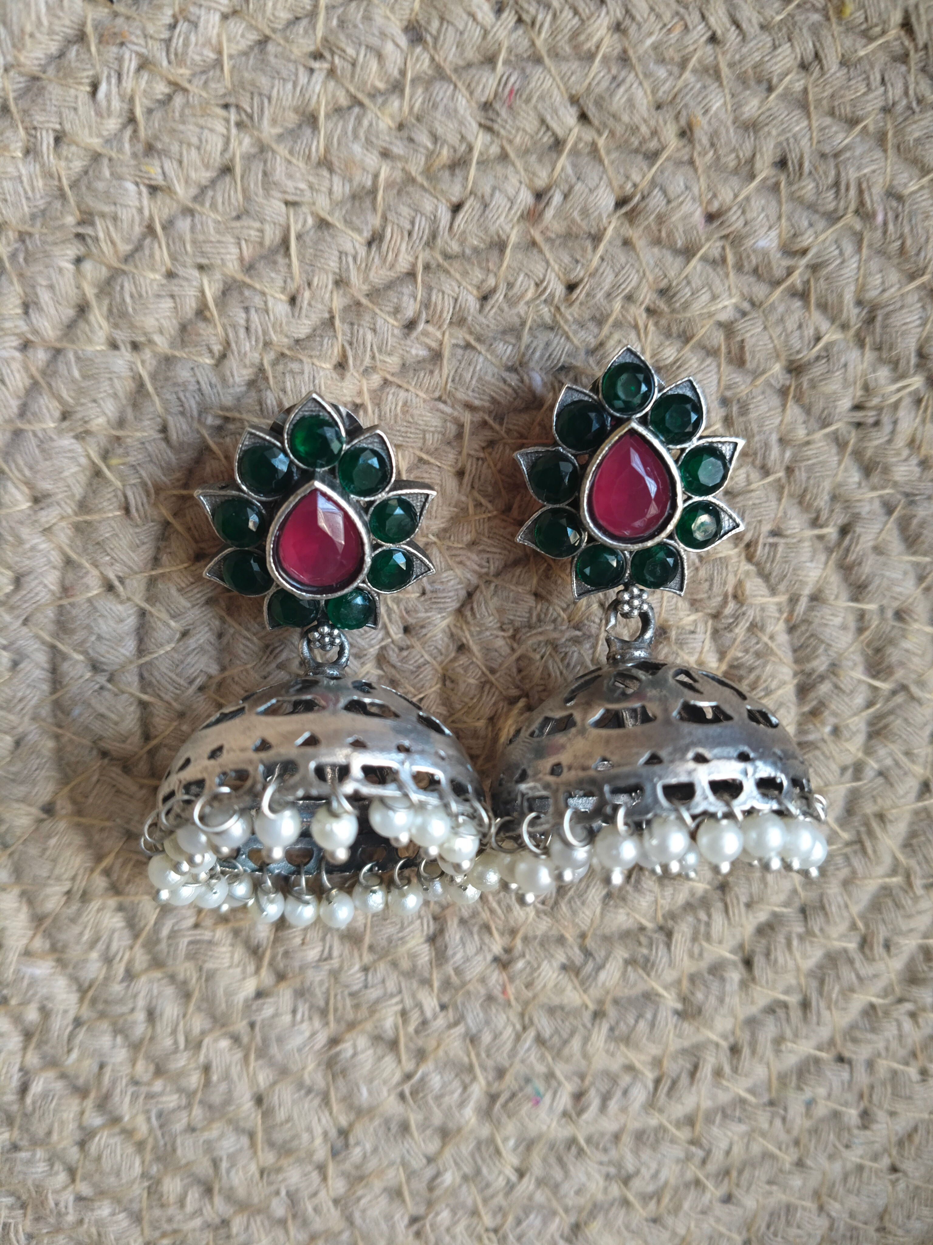 Vasanthi Brass Silver Toned Jhumka
