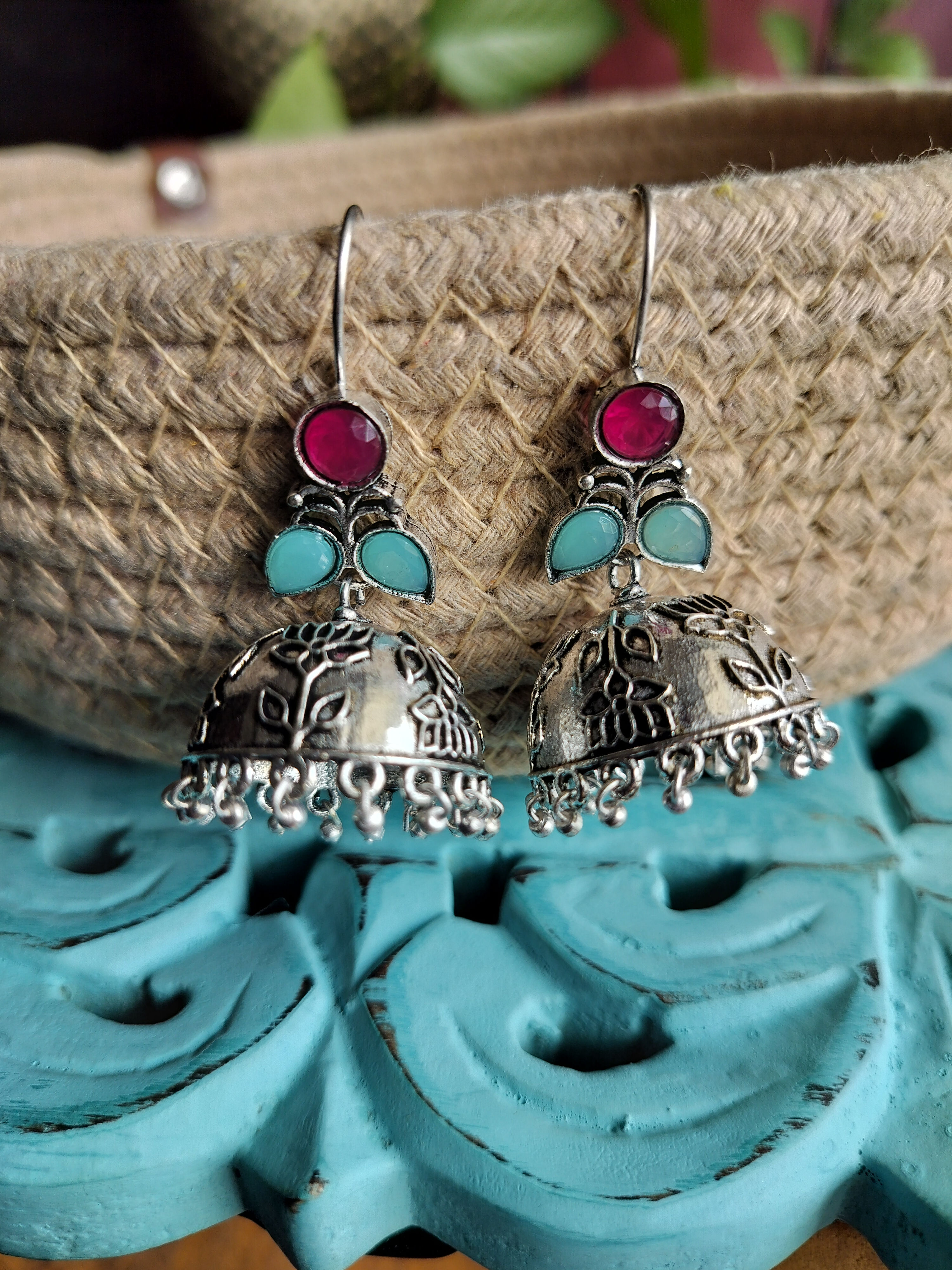 Kavini Brass Silver Toned Hook Jhumkas