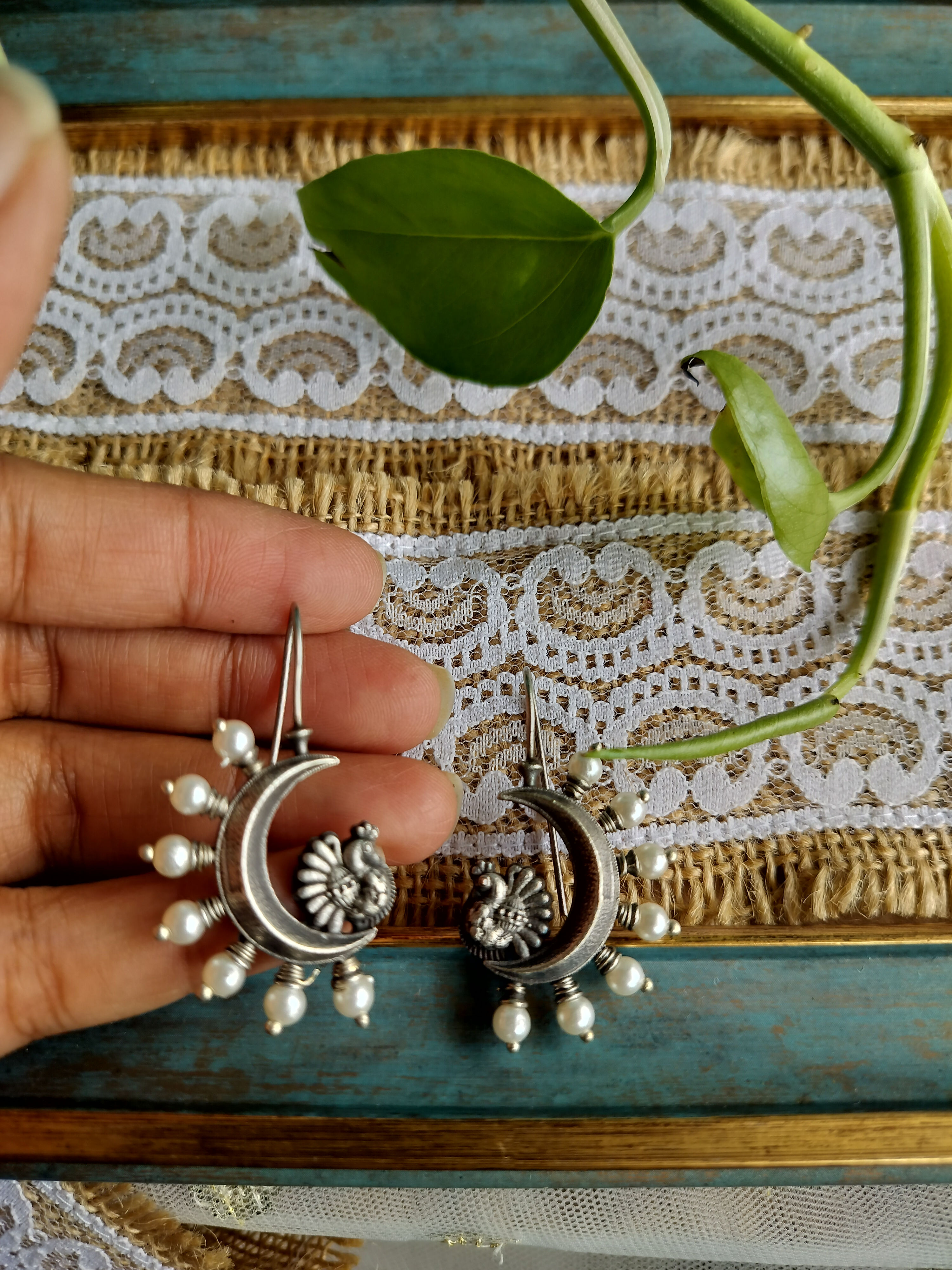 Meenakshi Brass Oxidised Hook Earrings