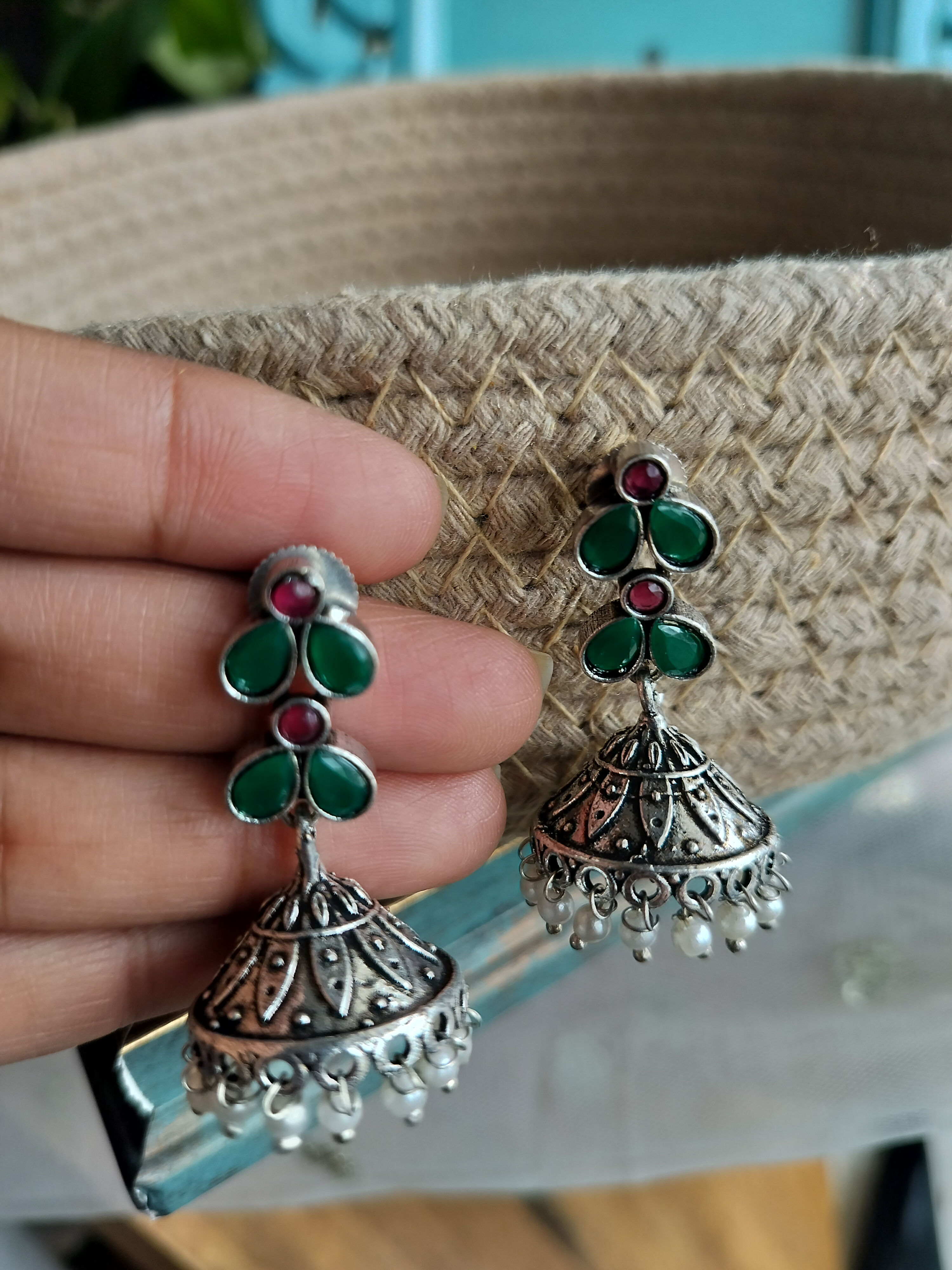 Sharvini Brass Silver Toned Jhumka