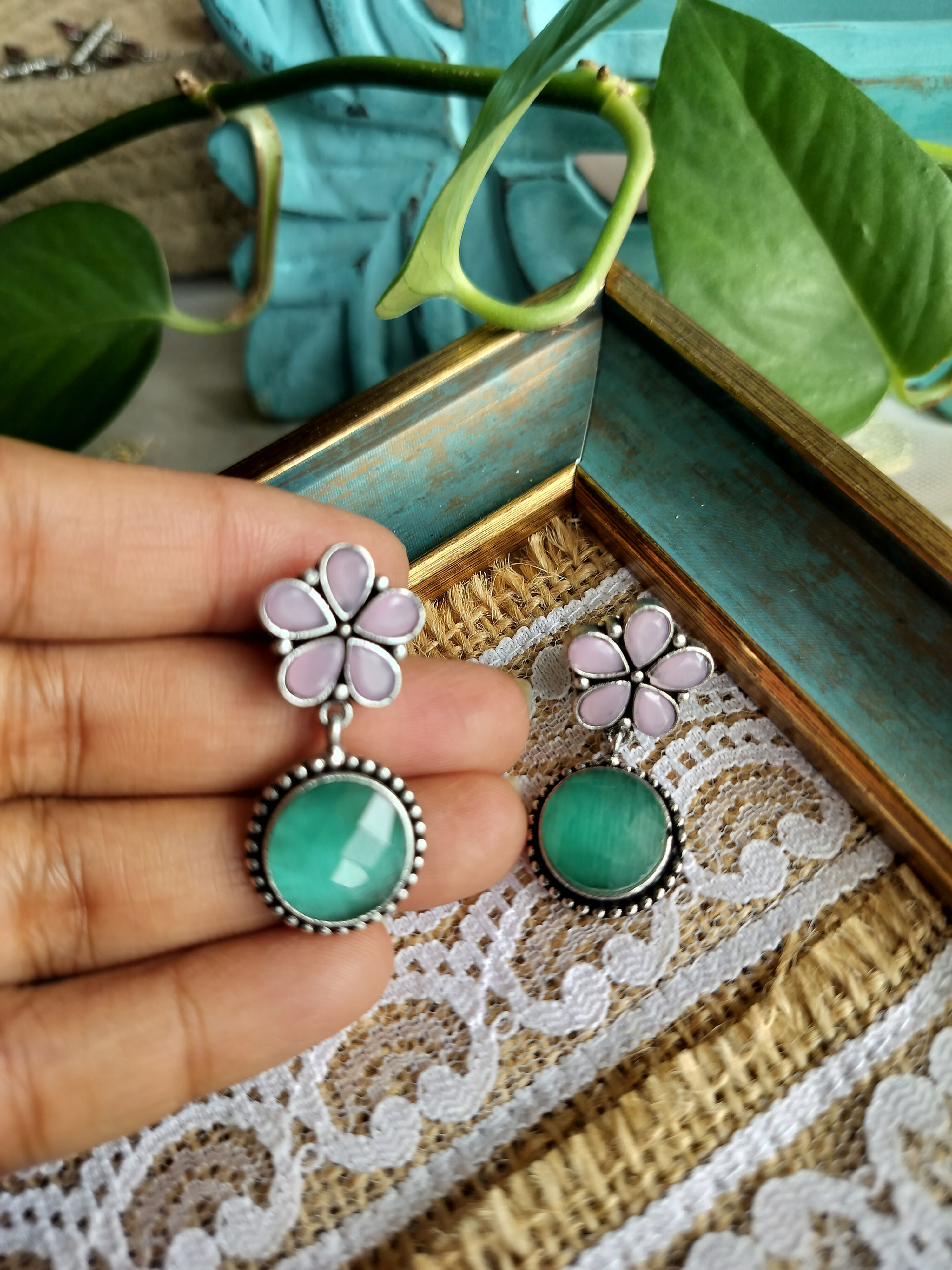 Laya Brass Oxidised Earrings