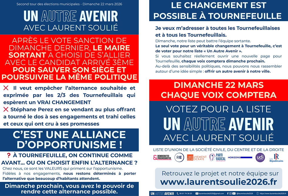 Notre tract de second tour dénonçait "une alliance d'opportunisme" entre le maire sortant Frédéric Parre et le candidat arrivé 3ème