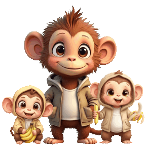 cute monkeys animated eating bananas
