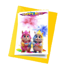 animated cute monsters celebrating Holi