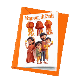 animted family celebrating Diwali