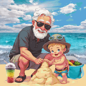animated senior at the beach
