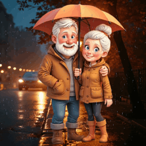 animated senior it's raining