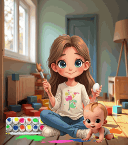 animated boys & girls decorating Easter eggs