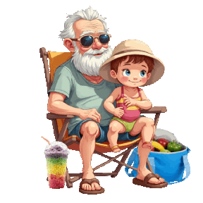 animated senior at the beach