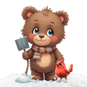 AI Generated Sticker - teddy bear shoveling snow