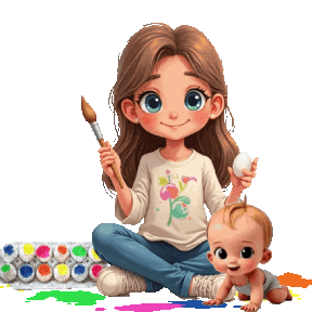 animated boys & girls decorating Easter eggs