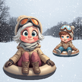 animated senior snow tubing