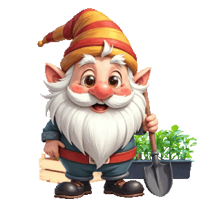 animated gnome gardening, growing veggies