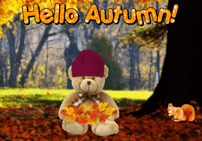 animated teddy bear Fall/Autumn card