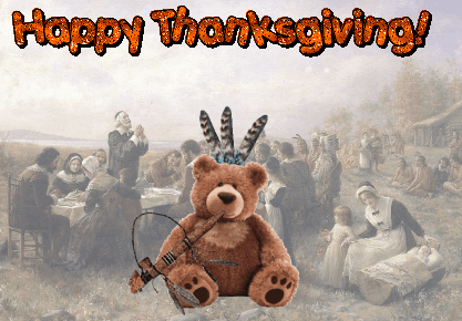 animated teddy bear Thanksgiving Day card