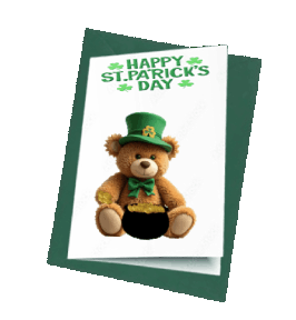 animated teddy bear St. Patrick's Day card