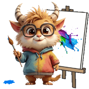 animted cute monster artist painting a picture

