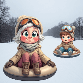 animated senior snow tubing