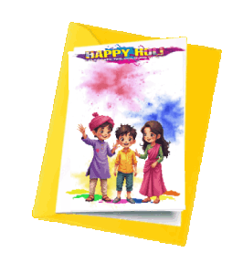 animated boys & girls celebrating Holi