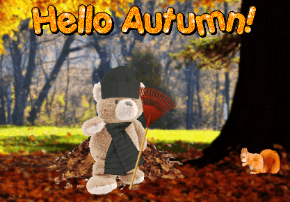 animated teddy bear Fall/Autumn card