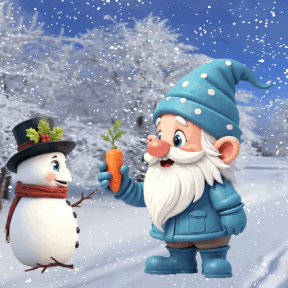 gnome building a snowman
