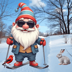animated gnome cross country skiing