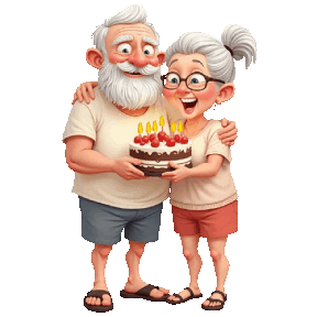 animated seniors celebrating milestone birthday