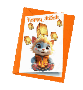 animated cute monster celebrating Diwali