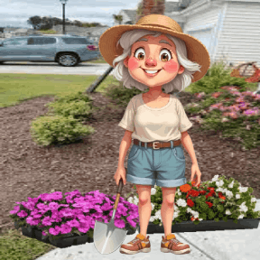 animated senior planting flowers