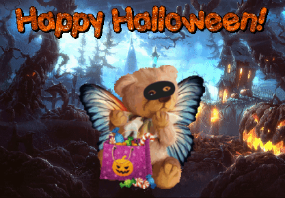animated teddy bear Halloween card