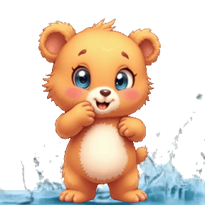 abunated teddy bear jumping in a puddle