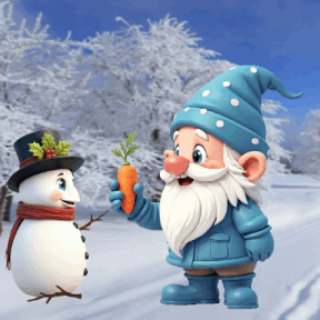 gnome building a snowman