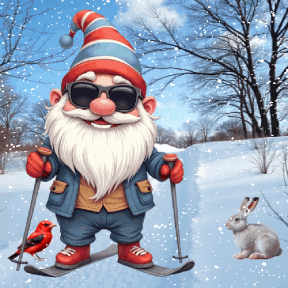 animated gnome cross country skiing