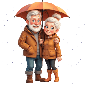 animated senior it's raining