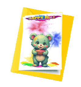 animated teddy bears celebrating Holi
