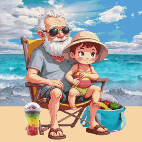 animated senior at the beach