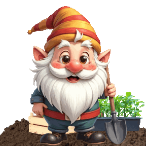 animated gnome gardening, growing veggie