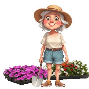 animated senior planting flowers
