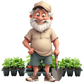 animated senior growing veggies