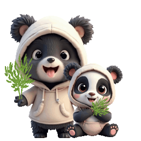 animated panda bears eating bamboo leaves