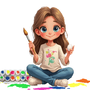 animated boys & girls decorating Easter eggs