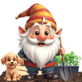 animated gnome gardening, growing veggie