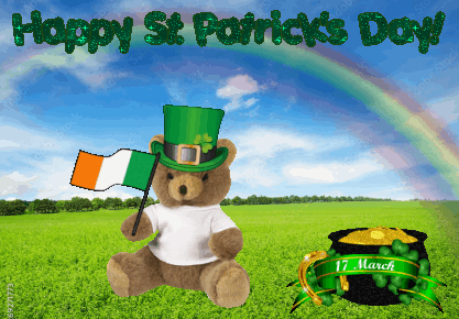 animated teddy bear St. Patrick's Day card